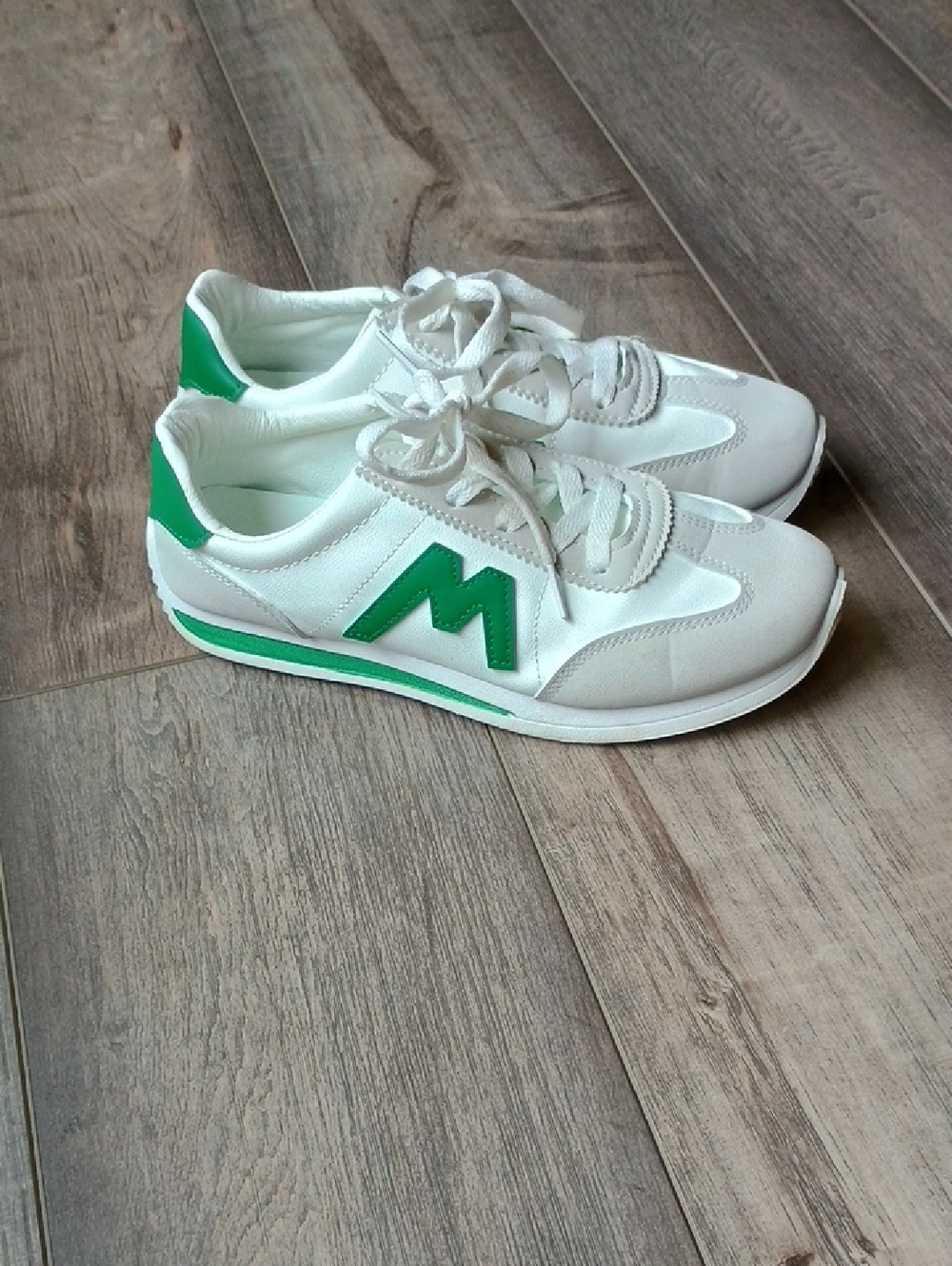 White Sneakers with Green Accents